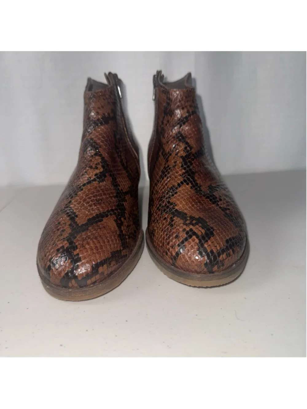 Clarks Mila Myth Brown Black Snake Print Ankle Boots Size US 9.5M